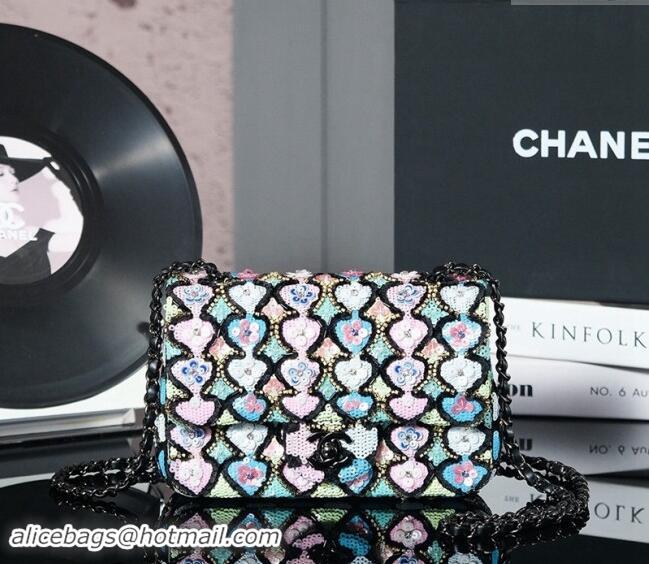 Buy Discount Chanel Embroidered Satin & Sequins Classic Mini Flap Bag with Bloom A69900 Black