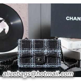 Well Crafted Chanel Wool Tweed Classic Mini Flap Bag A69900 Black/Blue 2024