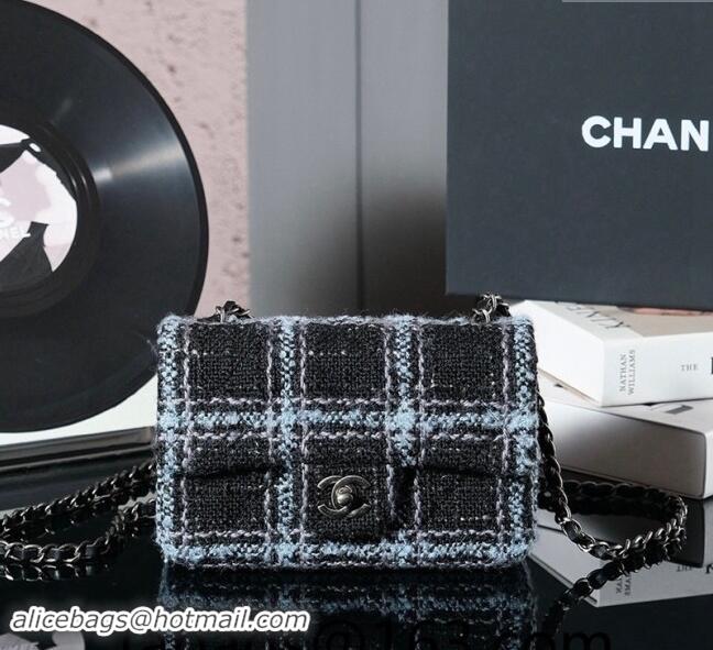 Well Crafted Chanel Wool Tweed Classic Mini Flap Bag A69900 Black/Blue 2024