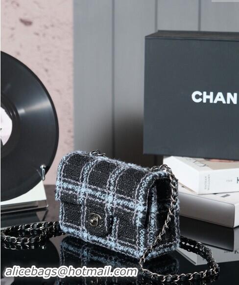 Well Crafted Chanel Wool Tweed Classic Mini Flap Bag A69900 Black/Blue 2024