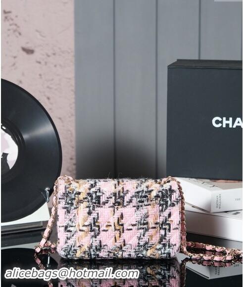 Super Quality Chanel Wool Tweed Classic Mini Flap Bag A69900 Pink 2024