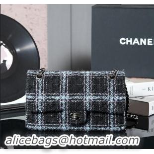 Best Price Chanel Wool Tweed Classic 11.12 Medium Flap Bag A01112 Black/Blue 2024