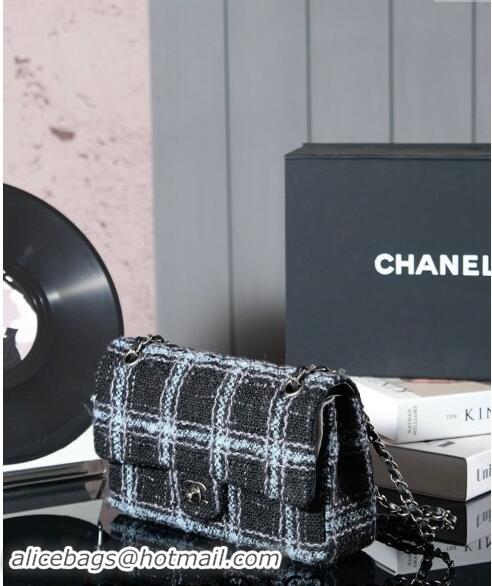 Best Price Chanel Wool Tweed Classic 11.12 Medium Flap Bag A01112 Black/Blue 2024