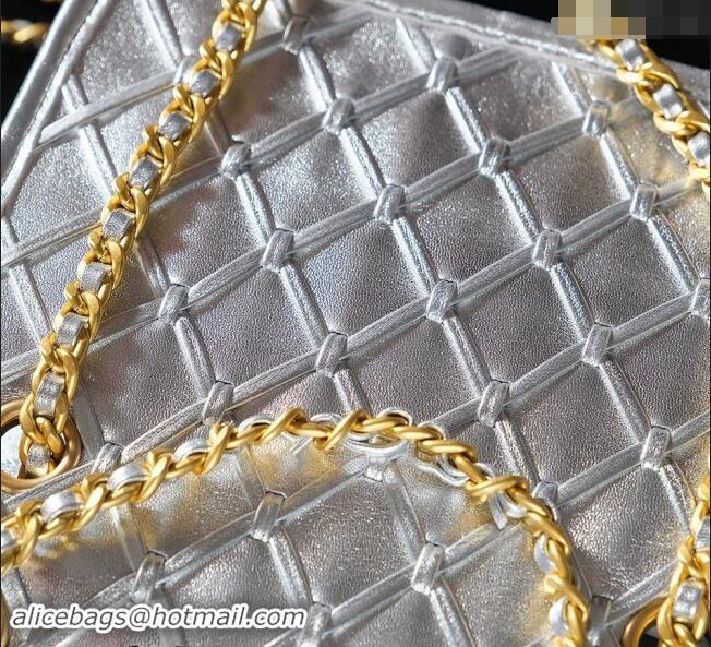 Shop Grade Chanel Woven Quilted Calfskin Mini Flap Bag A7110 Silver 2024