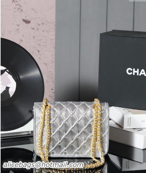 Shop Grade Chanel Woven Quilted Calfskin Mini Flap Bag A7110 Silver 2024