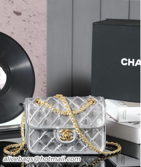 Shop Grade Chanel Woven Quilted Calfskin Mini Flap Bag A7110 Silver 2024