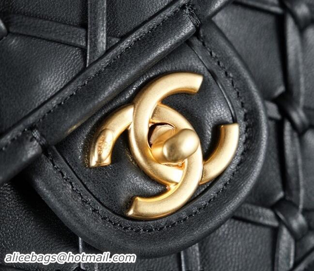 New Design Chanel Woven Quilted Calfskin Mini Flap Bag A7110 Black 2024