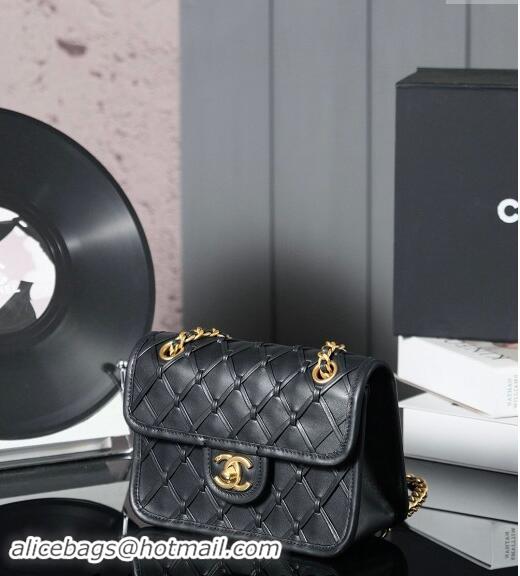 New Design Chanel Woven Quilted Calfskin Mini Flap Bag A7110 Black 2024