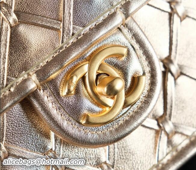 Classic Specials Chanel Woven Quilted Calfskin Mini Flap Bag A7110 Gold 2024