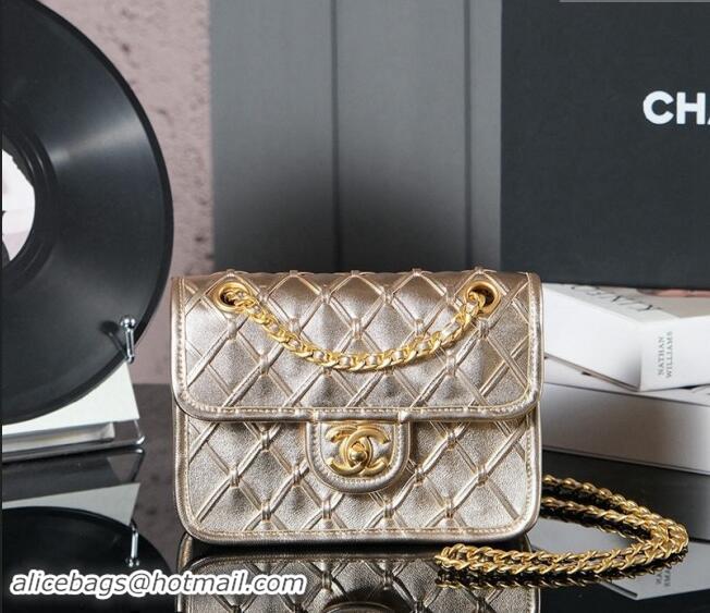 Classic Specials Chanel Woven Quilted Calfskin Mini Flap Bag A7110 Gold 2024