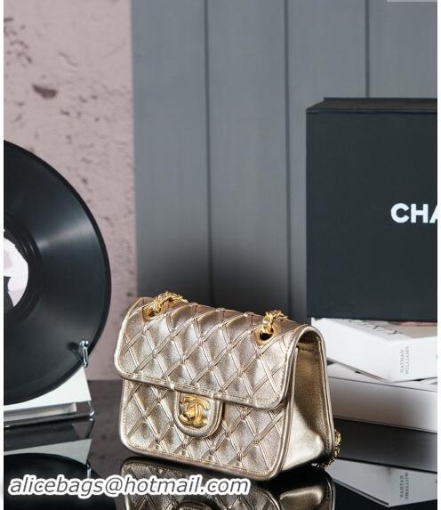 Classic Specials Chanel Woven Quilted Calfskin Mini Flap Bag A7110 Gold 2024