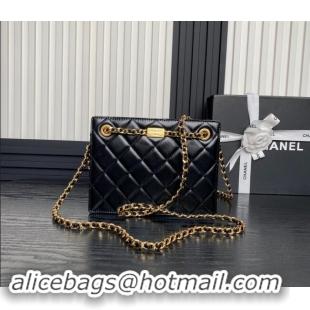 Most Popular Chanel Shiny Lambskin Small Shopping Bag with CC Stud Chain AS5204 Black 2024