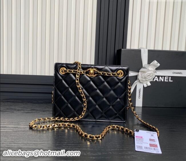 Most Popular Chanel Shiny Lambskin Small Shopping Bag with CC Stud Chain AS5204 Black 2024