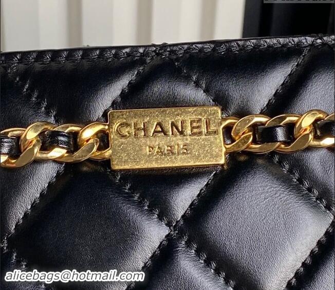 Most Popular Chanel Shiny Lambskin Small Shopping Bag with CC Stud Chain AS5204 Black 2024