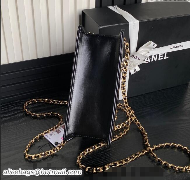 Most Popular Chanel Shiny Lambskin Small Shopping Bag with CC Stud Chain AS5204 Black 2024