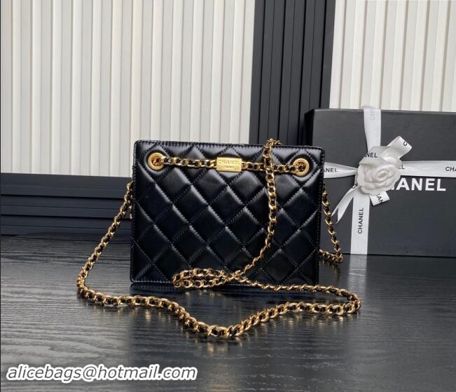 Most Popular Chanel Shiny Lambskin Small Shopping Bag with CC Stud Chain AS5204 Black 2024