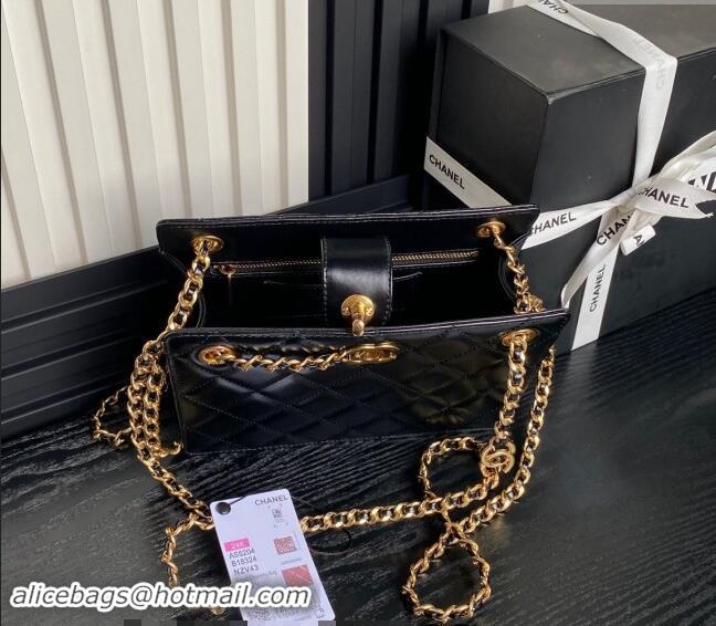 Most Popular Chanel Shiny Lambskin Small Shopping Bag with CC Stud Chain AS5204 Black 2024