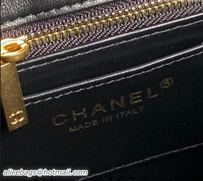 Most Popular Chanel Shiny Lambskin Small Shopping Bag with CC Stud Chain AS5204 Black 2024