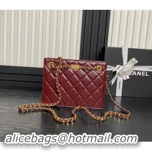 Top Quality Chanel Shiny Lambskin Small Shopping Bag with CC Stud Chain AS5204 Burgundy 2024