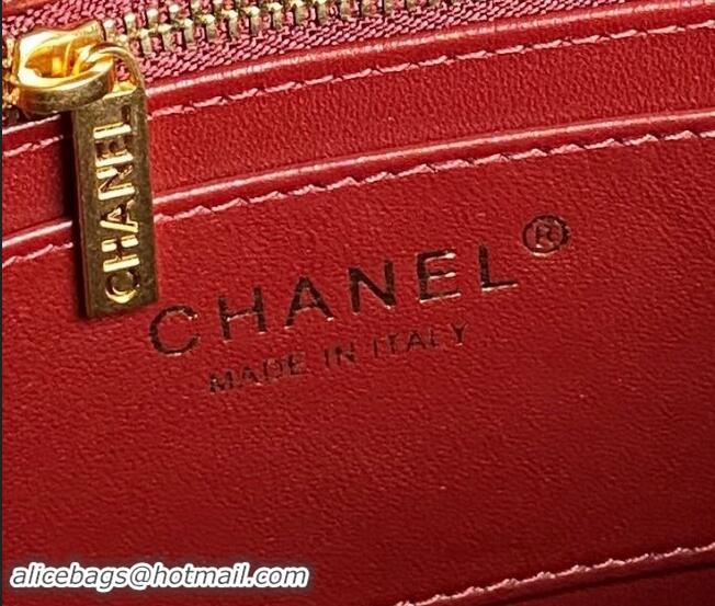 Top Quality Chanel Shiny Lambskin Small Shopping Bag with CC Stud Chain AS5204 Burgundy 2024