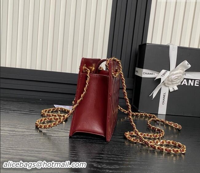 Top Quality Chanel Shiny Lambskin Small Shopping Bag with CC Stud Chain AS5204 Burgundy 2024