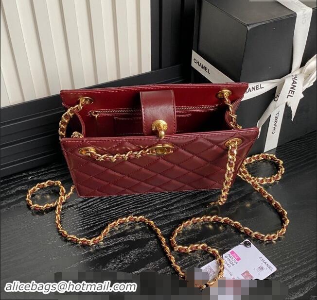 Top Quality Chanel Shiny Lambskin Small Shopping Bag with CC Stud Chain AS5204 Burgundy 2024