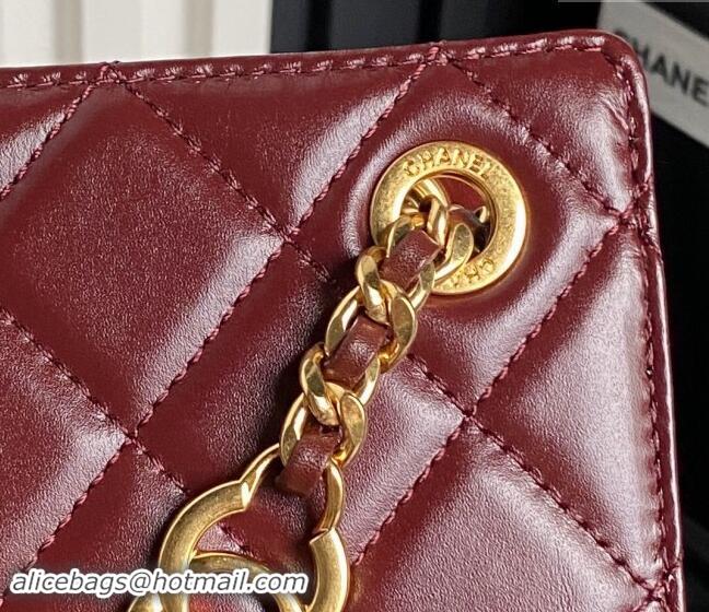 Top Quality Chanel Shiny Lambskin Small Shopping Bag with CC Stud Chain AS5204 Burgundy 2024