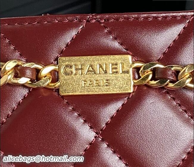 Top Quality Chanel Shiny Lambskin Small Shopping Bag with CC Stud Chain AS5204 Burgundy 2024