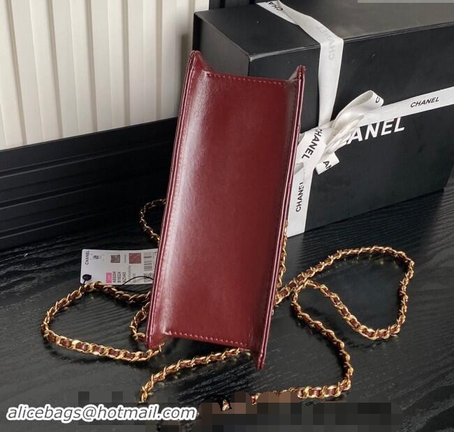 Top Quality Chanel Shiny Lambskin Small Shopping Bag with CC Stud Chain AS5204 Burgundy 2024