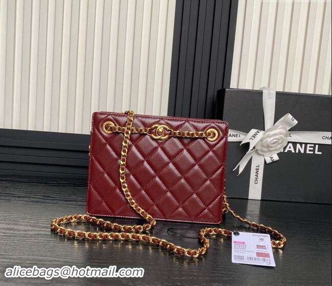 Top Quality Chanel Shiny Lambskin Small Shopping Bag with CC Stud Chain AS5204 Burgundy 2024