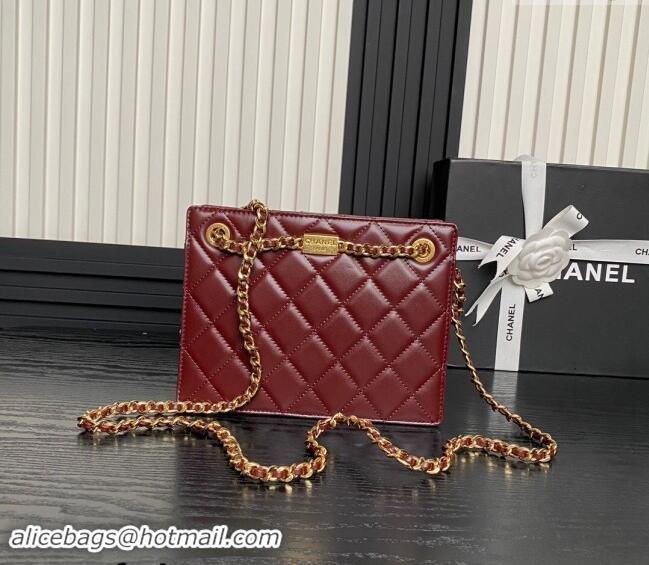 Top Quality Chanel Shiny Lambskin Small Shopping Bag with CC Stud Chain AS5204 Burgundy 2024