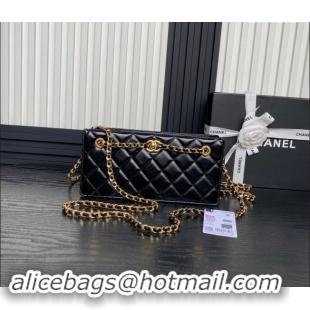 Promotional Chanel Shiny Lambskin Clutch with CC Stud Chain AS5203 Black 2024