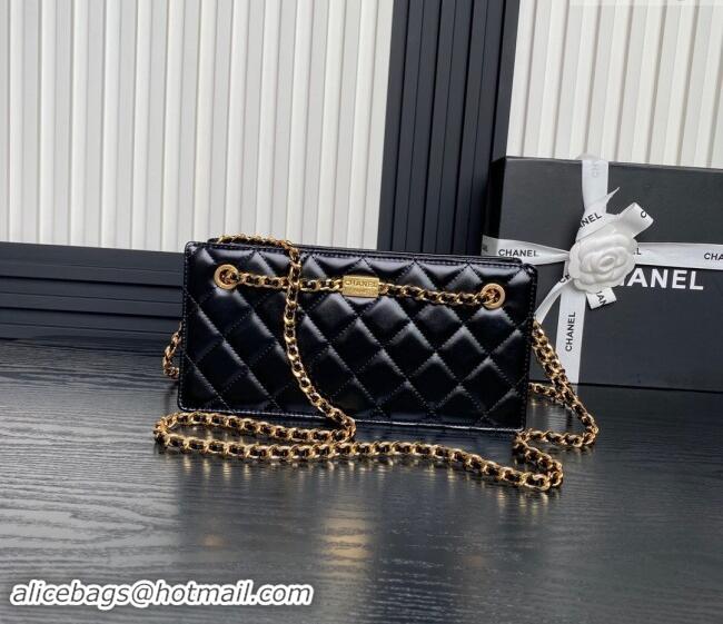 Promotional Chanel Shiny Lambskin Clutch with CC Stud Chain AS5203 Black 2024