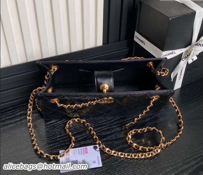 Promotional Chanel Shiny Lambskin Clutch with CC Stud Chain AS5203 Black 2024