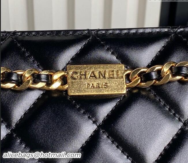 Promotional Chanel Shiny Lambskin Clutch with CC Stud Chain AS5203 Black 2024