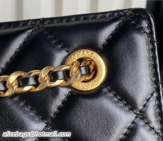 Promotional Chanel Shiny Lambskin Clutch with CC Stud Chain AS5203 Black 2024