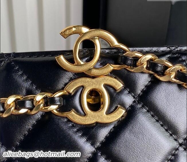 Promotional Chanel Shiny Lambskin Clutch with CC Stud Chain AS5203 Black 2024