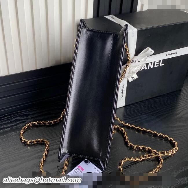 Promotional Chanel Shiny Lambskin Clutch with CC Stud Chain AS5203 Black 2024