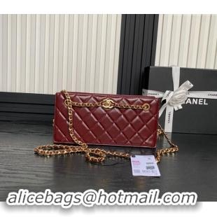 Luxury Cheap Chanel Shiny Lambskin Clutch with CC Stud Chain AS5203 Burgundy 2024