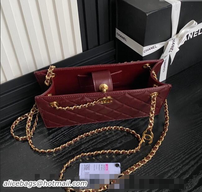 Luxury Cheap Chanel Shiny Lambskin Clutch with CC Stud Chain AS5203 Burgundy 2024