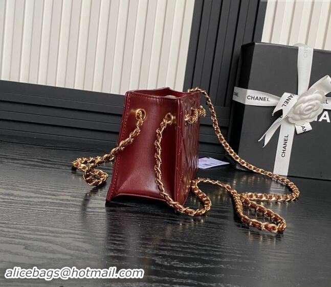 Luxury Cheap Chanel Shiny Lambskin Clutch with CC Stud Chain AS5203 Burgundy 2024