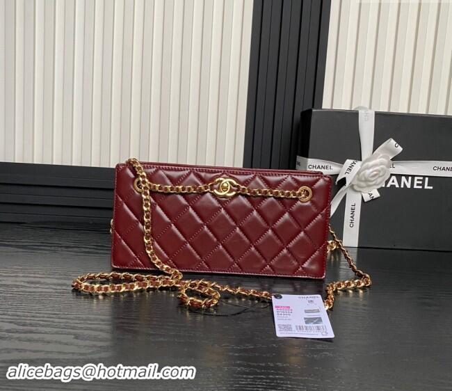 Luxury Cheap Chanel Shiny Lambskin Clutch with CC Stud Chain AS5203 Burgundy 2024