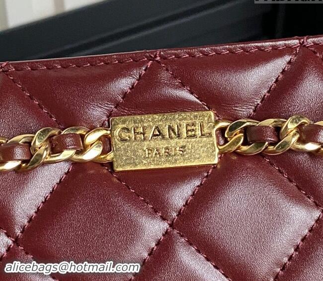 Luxury Cheap Chanel Shiny Lambskin Clutch with CC Stud Chain AS5203 Burgundy 2024