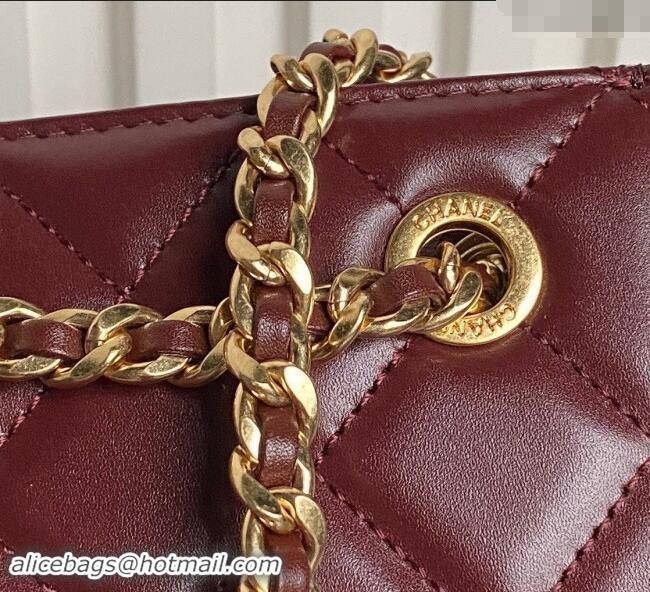 Luxury Cheap Chanel Shiny Lambskin Clutch with CC Stud Chain AS5203 Burgundy 2024