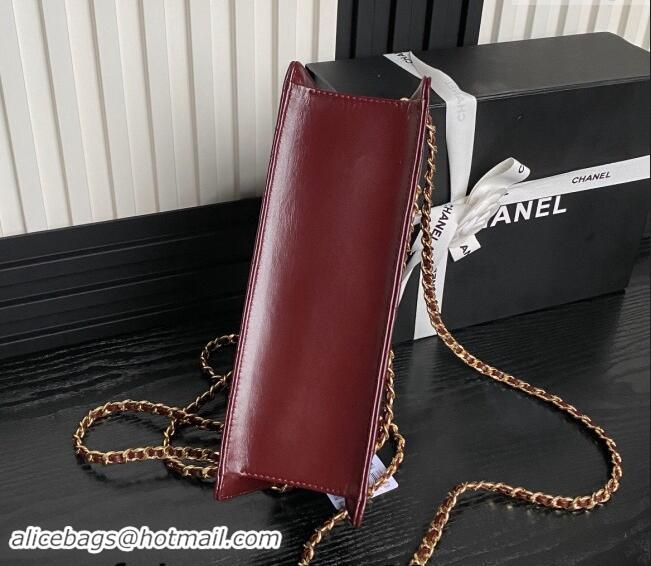 Luxury Cheap Chanel Shiny Lambskin Clutch with CC Stud Chain AS5203 Burgundy 2024