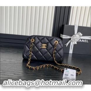 Pretty Style Chanel Grained Shiny Calfskin Small Bowling bag AS5137 Black 2024