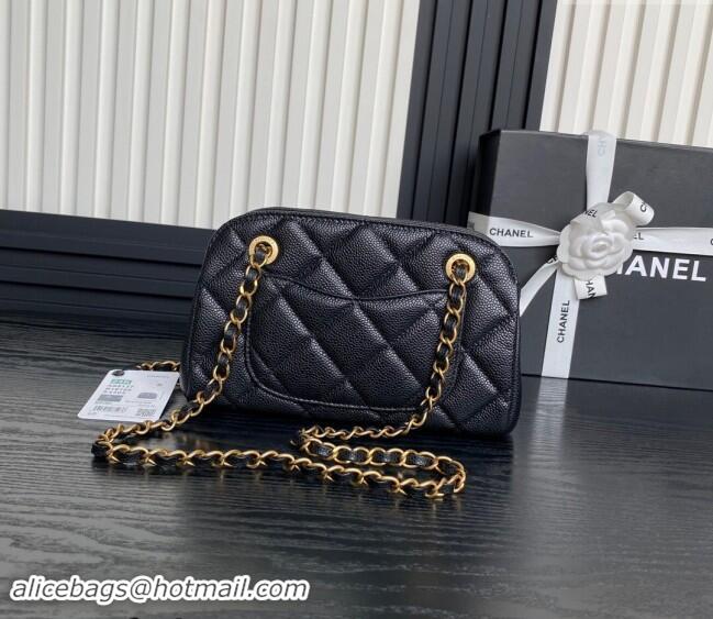 Pretty Style Chanel Grained Shiny Calfskin Small Bowling bag AS5137 Black 2024