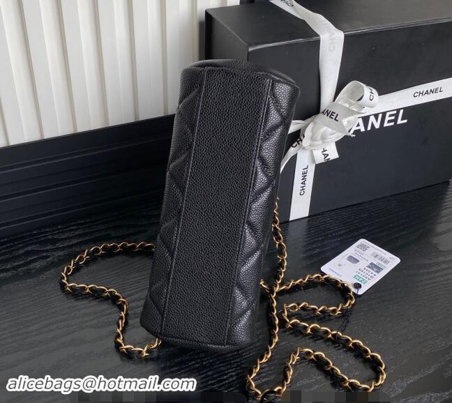 Pretty Style Chanel Grained Shiny Calfskin Small Bowling bag AS5137 Black 2024