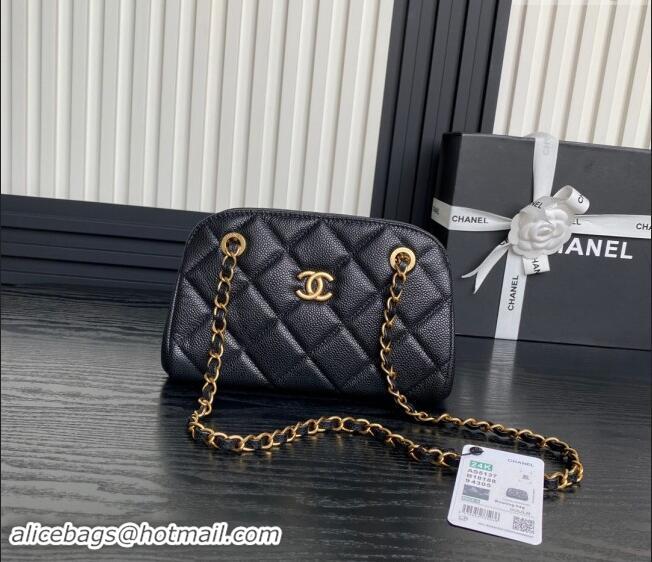 Pretty Style Chanel Grained Shiny Calfskin Small Bowling bag AS5137 Black 2024