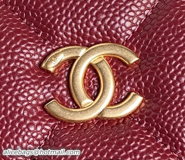 Well Crafted Chanel Grained Shiny Calfskin Small Bowling bag AS5137 Burgundy 2024